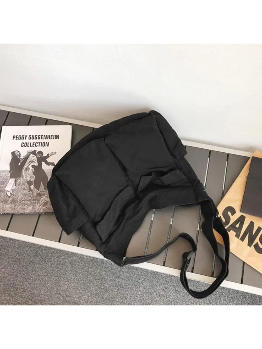 Women's Black Travel Canvas Zipper Crossbody Shoulder Laptop Bag